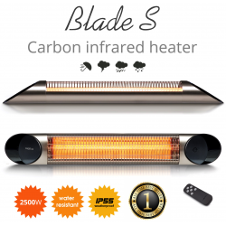 Incalzitor terasa Veito Blade S 2,5kW, fibra Carbon, Aluminiu, Telecomanda, Timer, Termostat, Afisaj LED, IP55, Argintiu